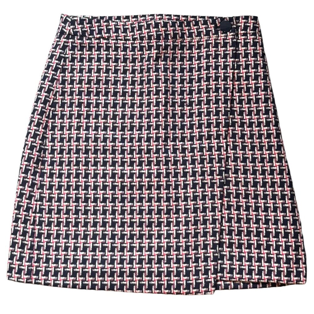 Loft Navy/Pink Tweed A-Line Wrap Miniskirt